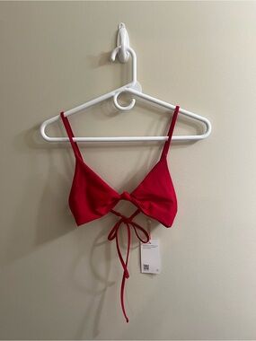 Quince Italian Knotted Triangle Top Cherry Red Small NWT